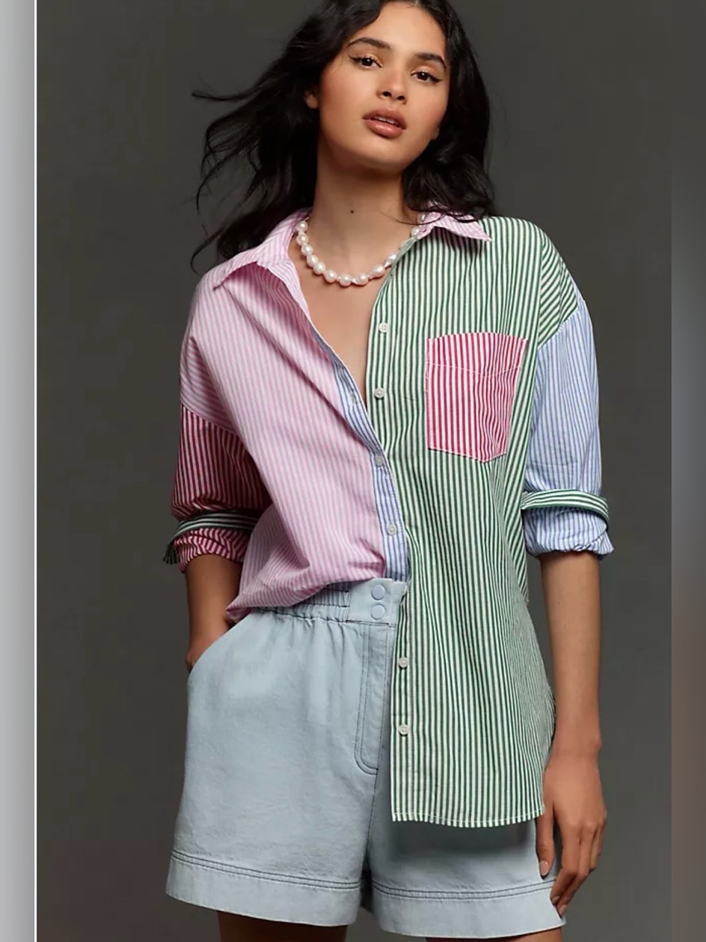 Maeve By Anthropologie Bennet Striped Button Down Small Oversized Colorblock